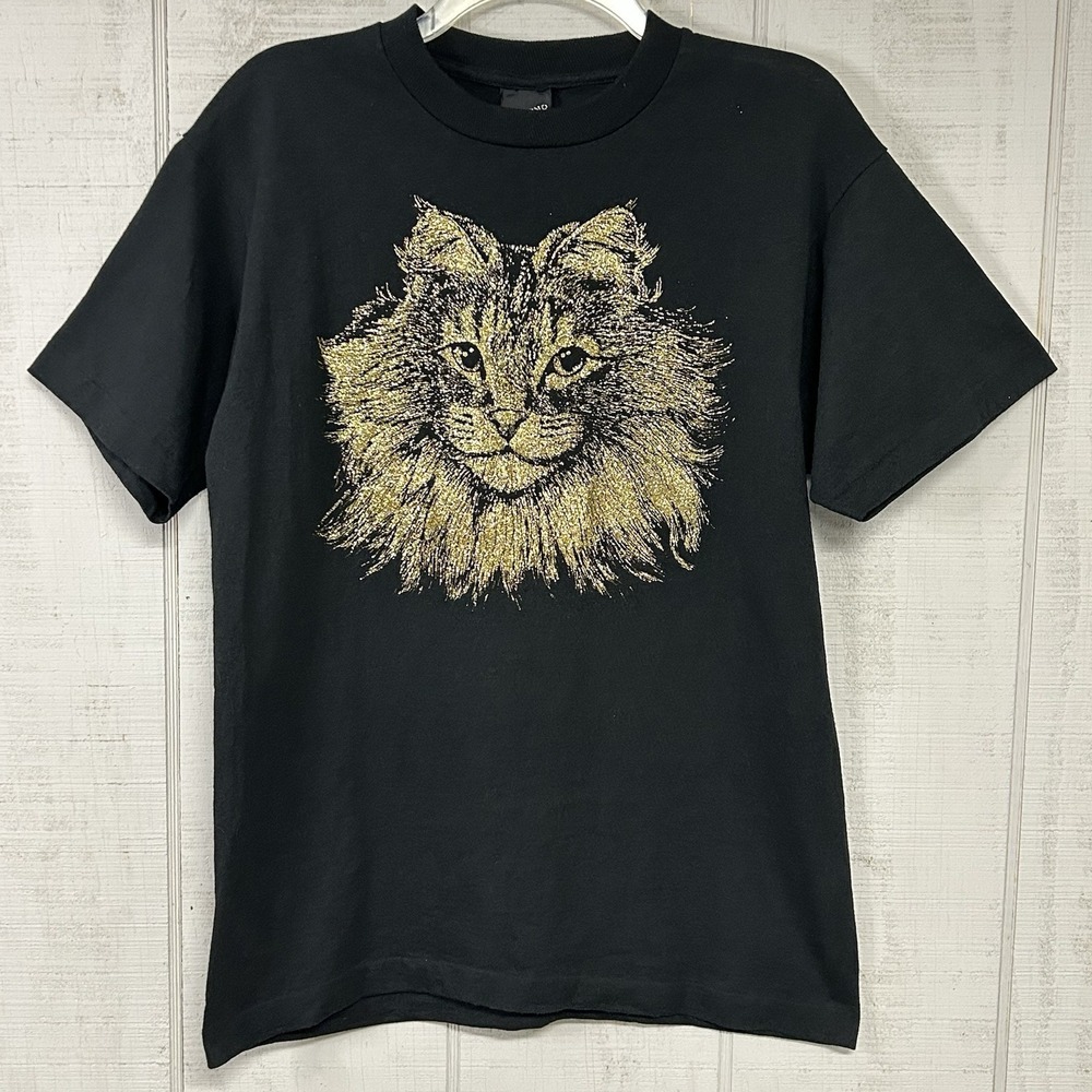 Vintage Diamond Dust Cat T Shirt Adult M Oversized Sparkly‎ Crazy Cat Lady USA